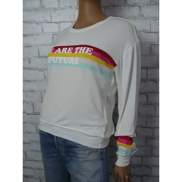 $128 Spiritual Gangster We Are the Future Rainbow Stripe Pullover Crew Small NEW - Picture 3 of 4